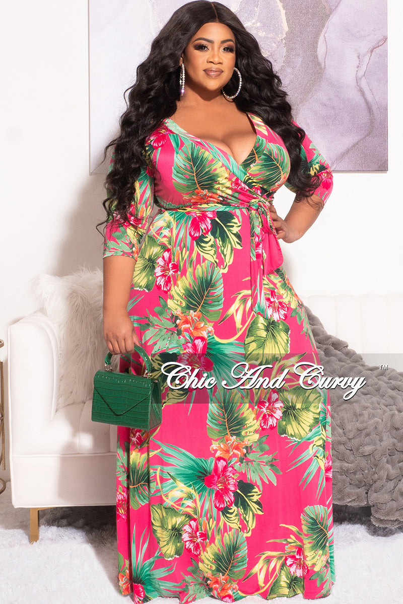 Faux Wrap Dress in Fuchsia Floral Print ...